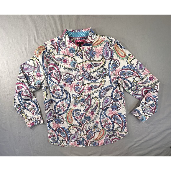 Talbots Tops - Talbots Classic Cotton White Blossom  Paisley Button Front Shirt‎ Women's Large